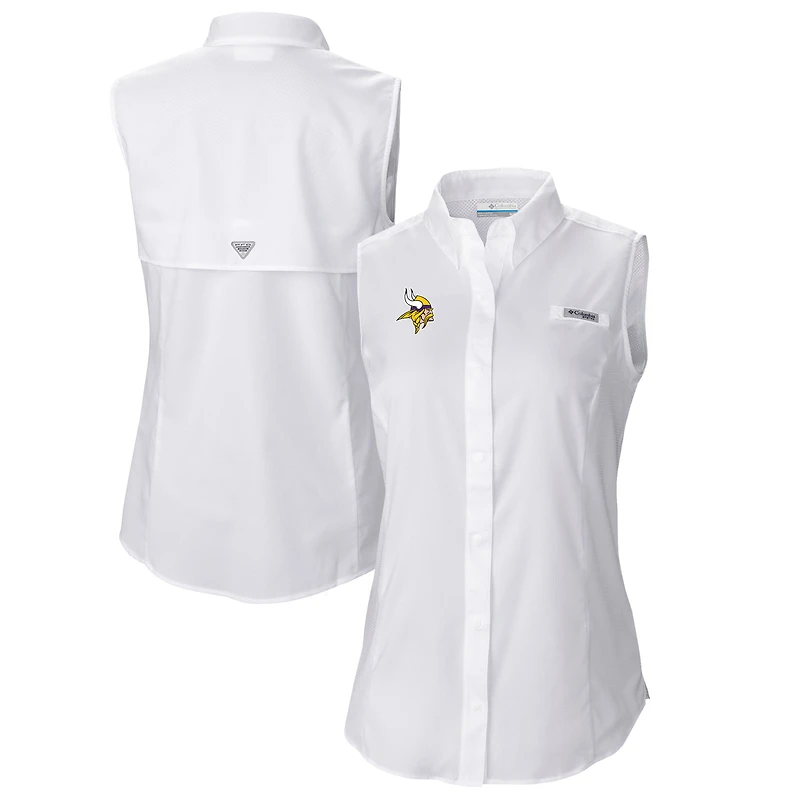 Women's Columbia  White Minnesota Vikings PFG Tamiami Omni-Shade Sleeveless Button-Up Shirt