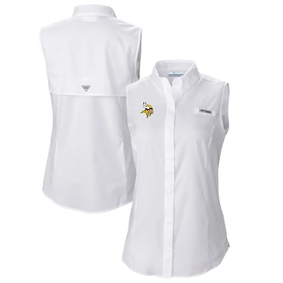 Women's Columbia  White Minnesota Vikings PFG Tamiami Omni-Shade Sleeveless Button-Up Shirt