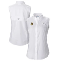 Women's Columbia  White Minnesota Vikings PFG Tamiami Omni-Shade Sleeveless Button-Up Shirt