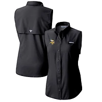 Women's Columbia  Black Minnesota Vikings PFG Tamiami Omni-Shade Sleeveless Button-Up Shirt