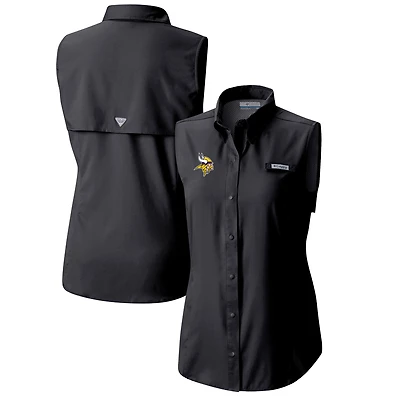 Women's Columbia  Black Minnesota Vikings PFG Tamiami Omni-Shade Sleeveless Button-Up Shirt