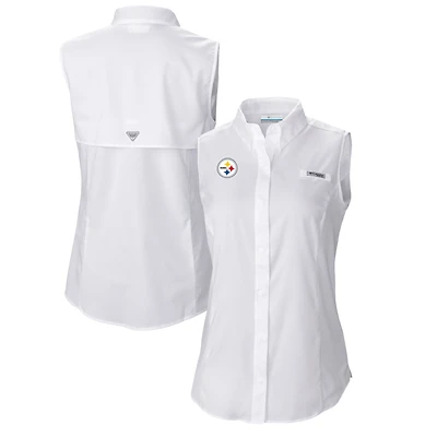 Women's Columbia  White Pittsburgh Steelers PFG Tamiami Omni-Shade Sleeveless Button-Up Shirt