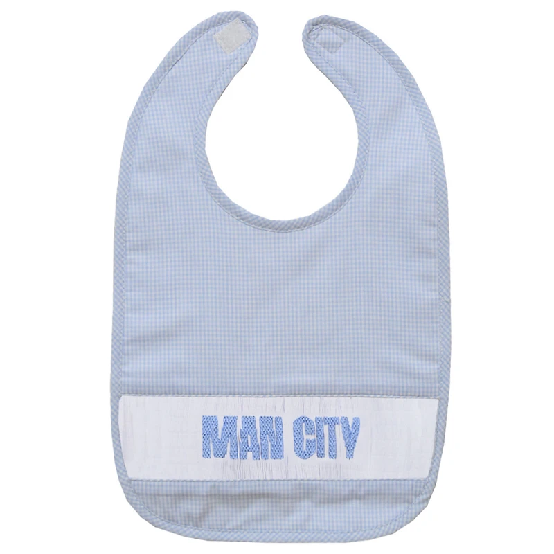 Infant Vive La Fete Sky Blue Manchester City Mini Check Smocked Baby Bib