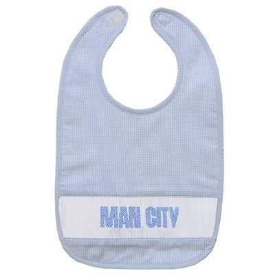 Infant Vive La Fete Sky Blue Manchester City Mini Check Smocked Baby Bib