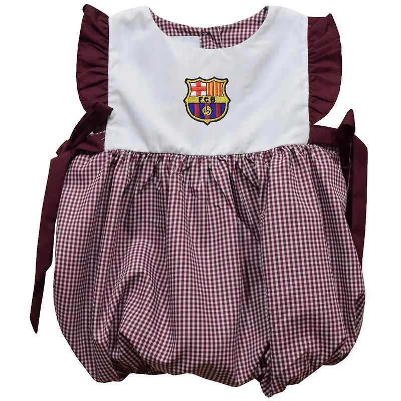 Girls Infant Vive La Fete Maroon Barcelona Gingham Bubble Dress