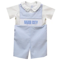 Toddler Vive La Fete Sky Blue Manchester City Gingham Smocked Jon Jon Romper