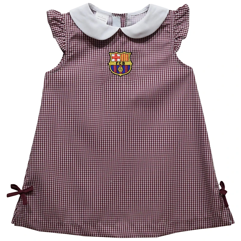 Girls Infant Vive La Fete Maroon Barcelona Gingham A-Line Dress