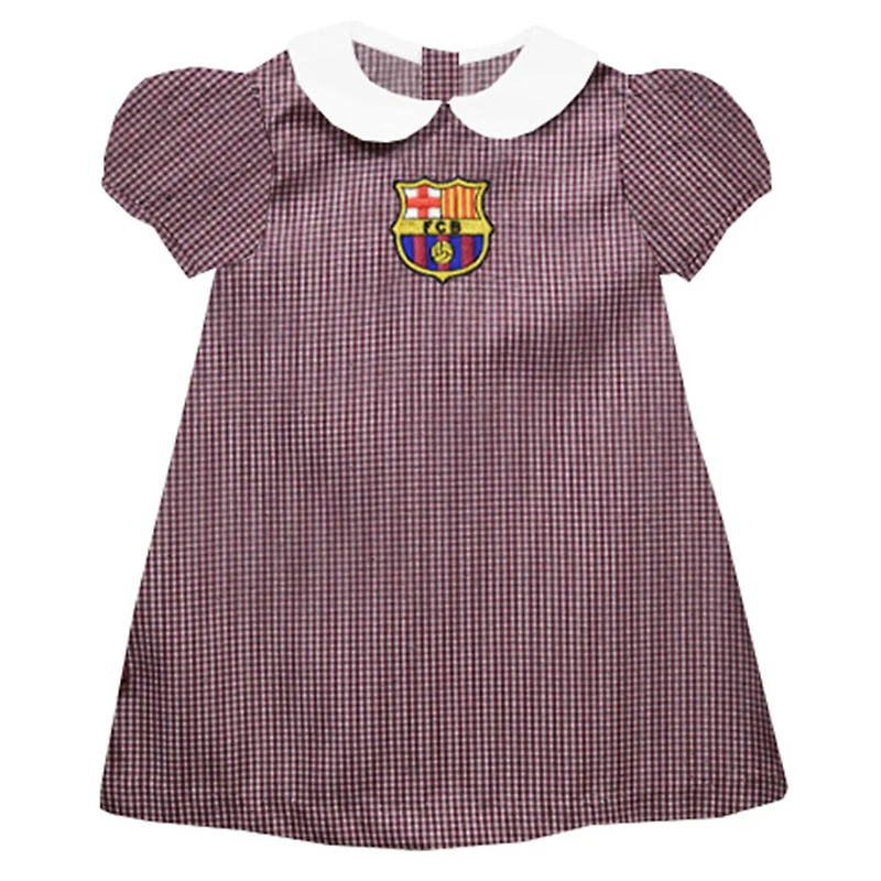 Girls Infant Vive La Fete Maroon Barcelona Gingham Puffy A-Line Dress