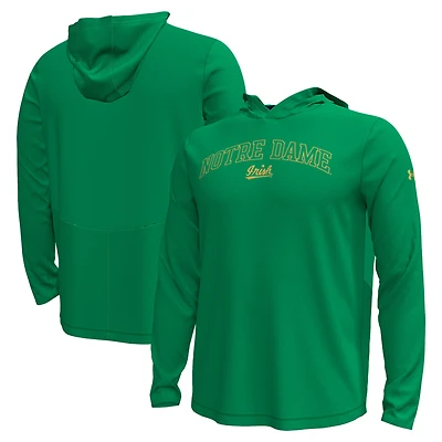 Men's Under Armour Kelly Green Notre Dame Fighting Irish Sideline Knockout Hoodie Long Sleeve T-Shirt