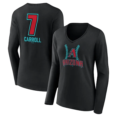 Women's Corbin Carroll Black Arizona Diamondbacks Name & Number Fastball V-Neck Long Sleeve T-Shirt