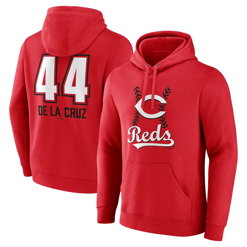 Men's Elly De La Cruz Red Cincinnati Reds Name & Number Fastball Pullover Hoodie