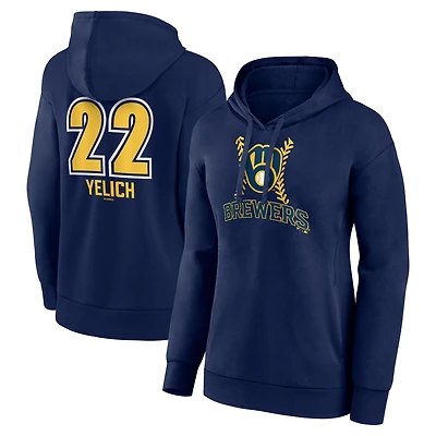 Women's Christian Yelich Navy Milwaukee Brewers Name & Number Fastball Pullover Hoodie