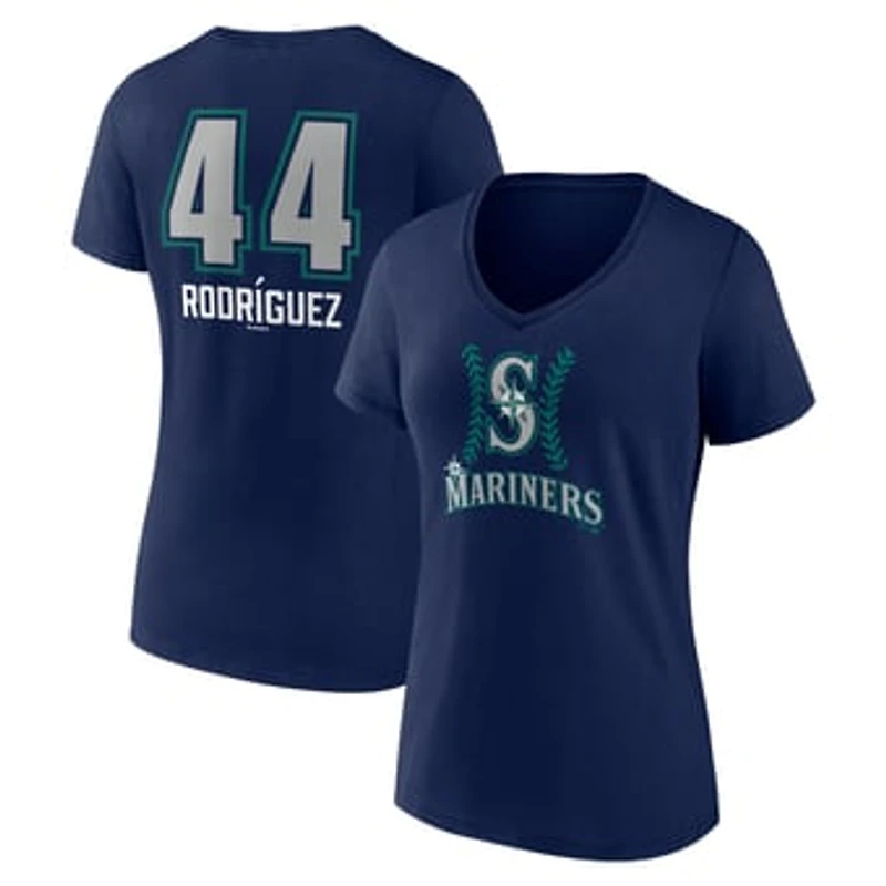 Women's Julio Rodríguez Navy Seattle Mariners Name & Number Fastball V-Neck T-Shirt