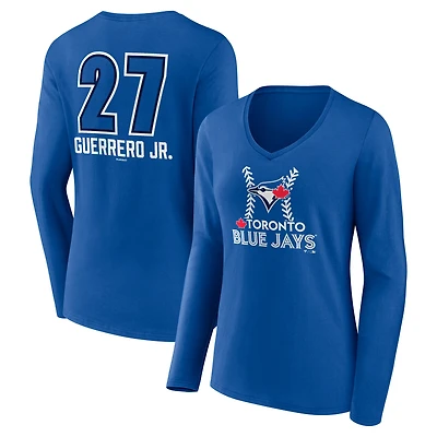 Women's Vladimir Guerrero Jr. Royal Toronto Blue Jays Name & Number Fastball V-Neck Long Sleeve T-Shirt