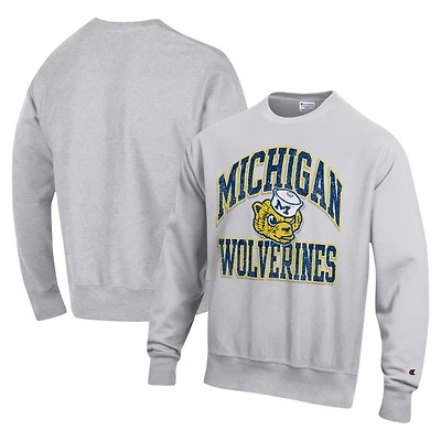 Men's Champion Heather Gray Michigan Wolverines Vault Late Night Reverse Weave Pullover Sweatshirt