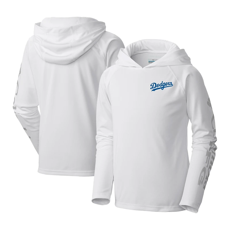 Youth Columbia White Los Angeles Dodgers Terminal Tackle Long Sleeve Hoodie T-Shirt