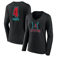 Women's Ketel Marte Black Arizona Diamondbacks Name & Number Fastball V-Neck Long Sleeve T-Shirt