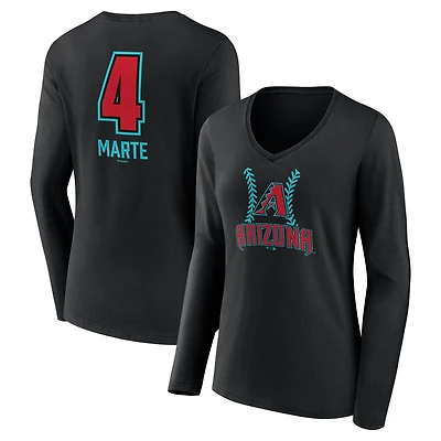 Women's Ketel Marte Black Arizona Diamondbacks Name & Number Fastball V-Neck Long Sleeve T-Shirt