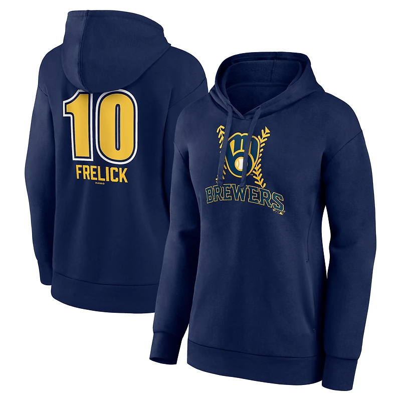 Women's Sal Frelick Navy Milwaukee Brewers Name & Number Fastball Pullover Hoodie