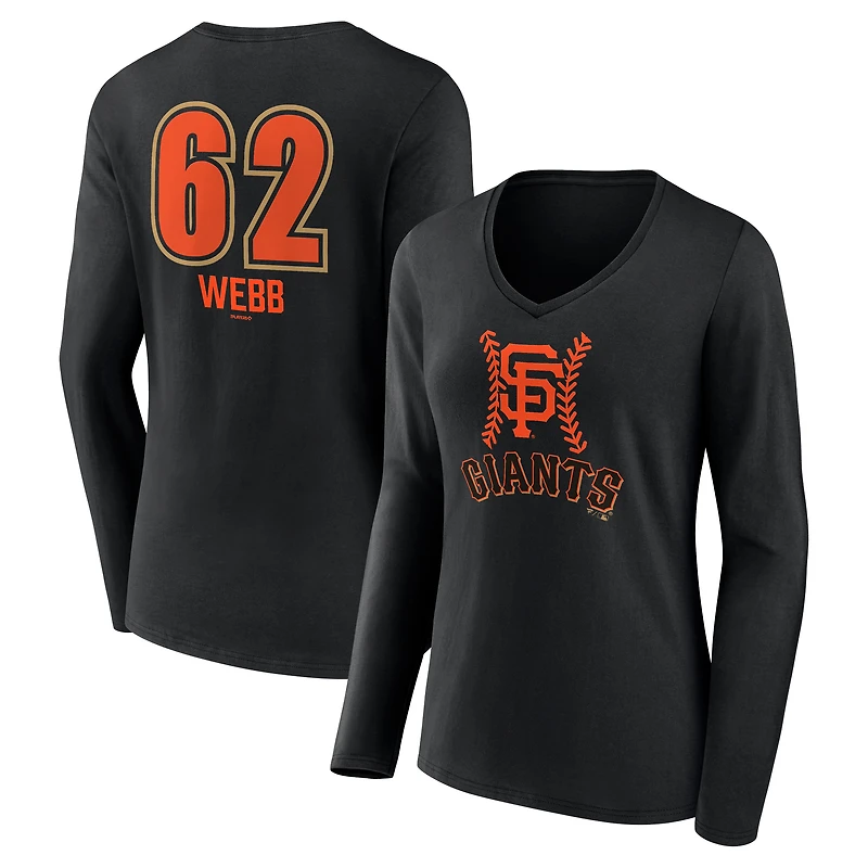 Women's Logan Webb Black San Francisco Giants Name & Number Fastball V-Neck Long Sleeve T-Shirt