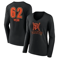 Women's Logan Webb Black San Francisco Giants Name & Number Fastball V-Neck Long Sleeve T-Shirt