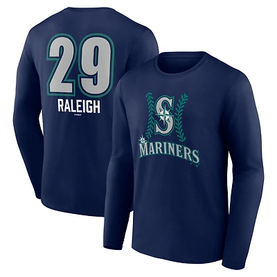 Men's Cal Raleigh Navy Seattle Mariners Name & Number Fastball Long Sleeve T-Shirt