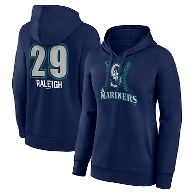 Women's Cal Raleigh Navy Seattle Mariners Name & Number Fastball Pullover Hoodie