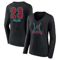 Women's Zac Gallen Black Arizona Diamondbacks Name & Number Fastball V-Neck Long Sleeve T-Shirt