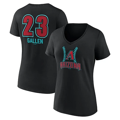 Women's Zac Gallen Black Arizona Diamondbacks Name & Number Fastball V-Neck T-Shirt