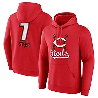Men's Spencer Steer Red Cincinnati Reds Name & Number Fastball Pullover Hoodie