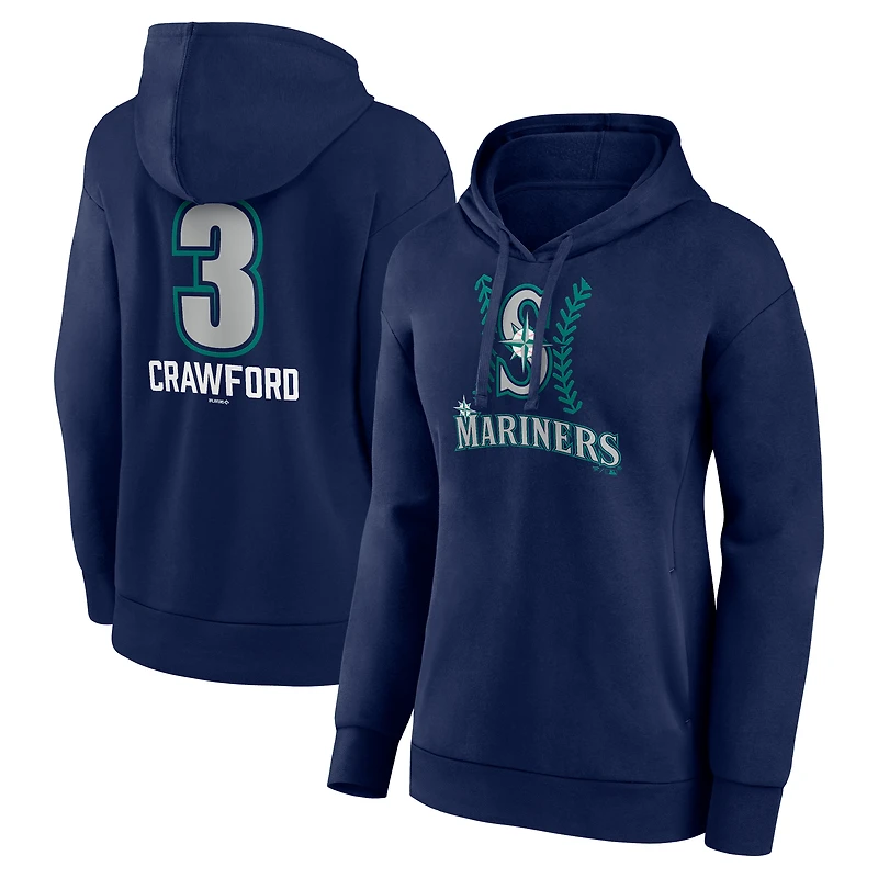 Women's J.P. Crawford Navy Seattle Mariners Name & Number Fastball Pullover Hoodie