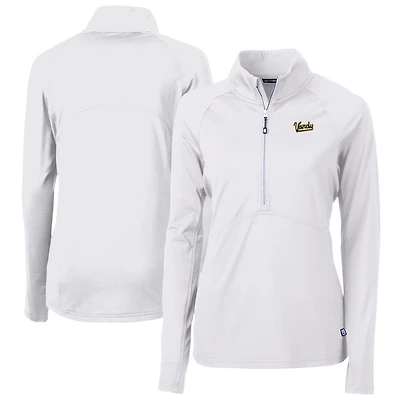 Women's Cutter & Buck White Vanderbilt Commodores Vault DryTec Adapt Eco Knit Stretch Recycled Raglan Half-Zip Top