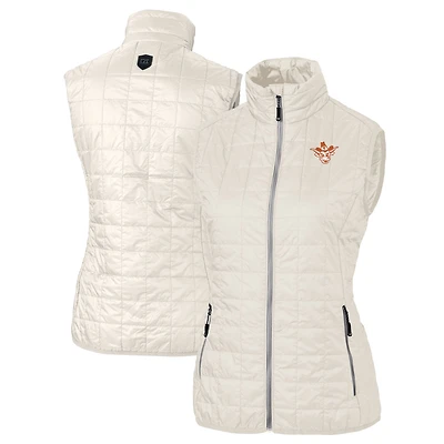 Women's Cutter & Buck Oatmeal Texas Longhorns Vault Rainier PrimaLoft Eco Insulated Full-Zip Puffer Vest