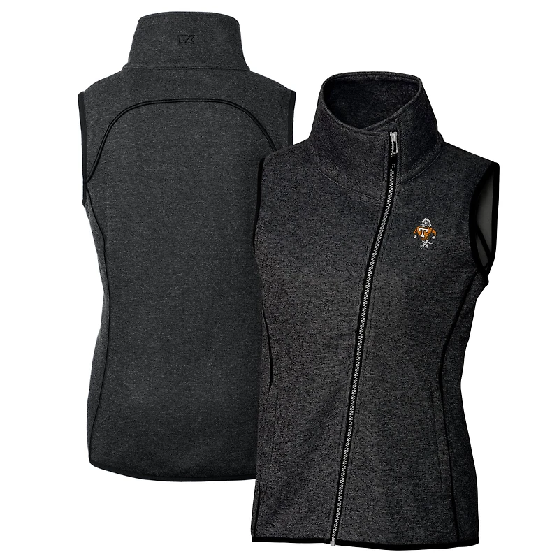 Women's Cutter & Buck  Heather Charcoal Tennessee Volunteers Vault Mainsail Sweater-Knit Full-Zip Asymmetrical Vest