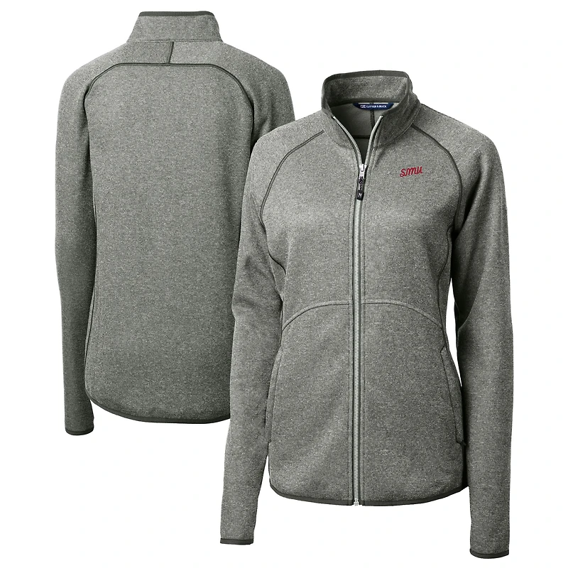 Women's Cutter & Buck  Heather Gray SMU Mustangs Vault Mainsail Sweater-Knit Full-Zip Jacket
