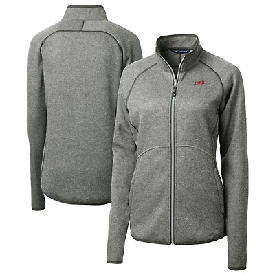 Women's Cutter & Buck  Heather Gray SMU Mustangs Vault Mainsail Sweater-Knit Full-Zip Jacket