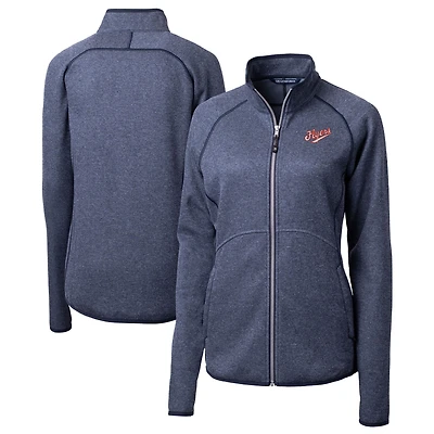 Women's Cutter & Buck  Heather Navy Dayton Flyers Vault Mainsail Sweater-Knit Full-Zip Jacket