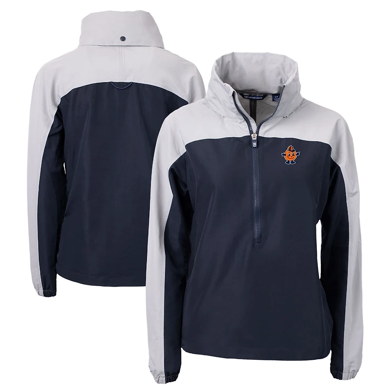 Women's Cutter & Buck Navy/Gray Syracuse Orange Vault Charter Eco Recycled Half-Zip Anorak Jacket