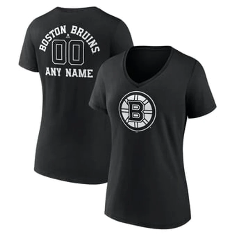 Women's Black Boston Bruins Personalized Name & Number Monochrome V-Neck T-Shirt