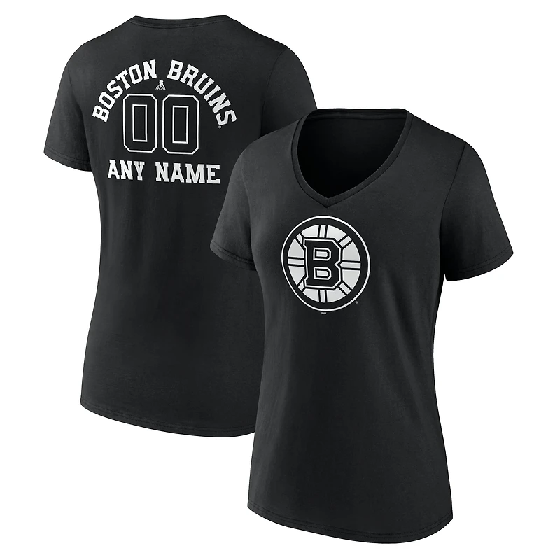Women's Black Boston Bruins Personalized Name & Number Monochrome V-Neck T-Shirt