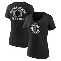 Women's Black Boston Bruins Personalized Name & Number Monochrome V-Neck T-Shirt