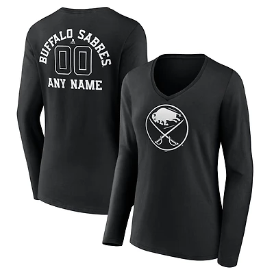 Women's Black Buffalo Sabres Personalized Name & Number Monochrome Long Sleeve V-Neck T-Shirt