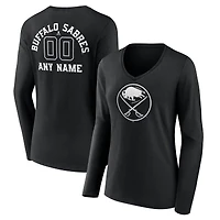 Women's Black Buffalo Sabres Personalized Name & Number Monochrome Long Sleeve V-Neck T-Shirt
