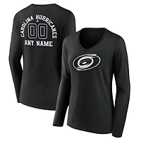 Women's Black Carolina Hurricanes Personalized Name & Number Monochrome Long Sleeve V-Neck T-Shirt