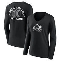 Women's Black Colorado Avalanche Personalized Name & Number Monochrome Long Sleeve V-Neck T-Shirt
