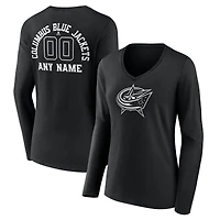 Women's Black Columbus Blue Jackets Personalized Name & Number Monochrome Long Sleeve V-Neck T-Shirt