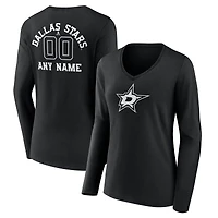 Women's Black Dallas Stars Personalized Name & Number Monochrome Long Sleeve V-Neck T-Shirt