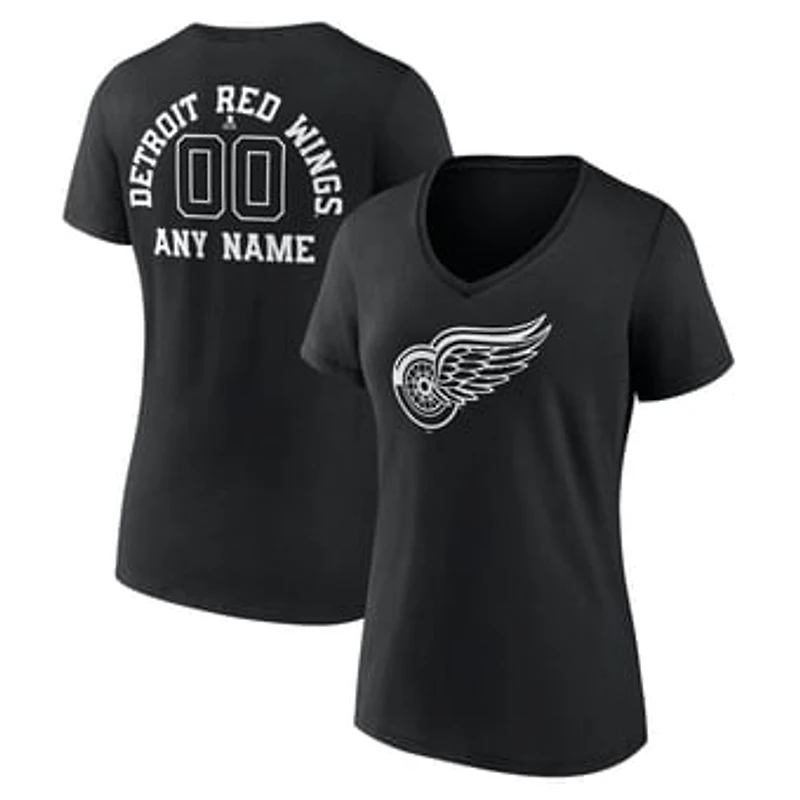 Women's Black Detroit Red Wings Personalized Name & Number Monochrome V-Neck T-Shirt