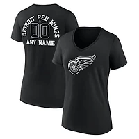 Women's Black Detroit Red Wings Personalized Name & Number Monochrome V-Neck T-Shirt