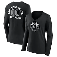 Women's Black Edmonton Oilers Personalized Name & Number Monochrome Long Sleeve V-Neck T-Shirt